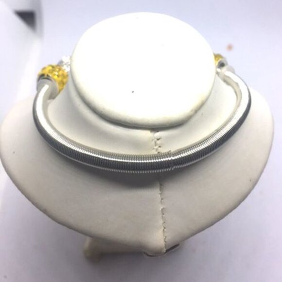 Stunning Silver Twist Bracelet with Yellow and Silver Beads and Dress Charm - Picture 2 of 4